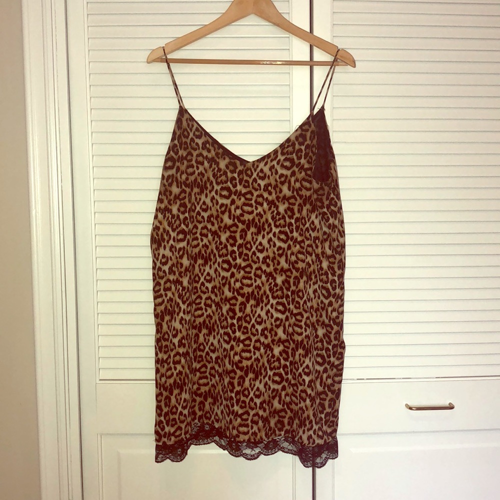 Leopard print slip dress w lace detail